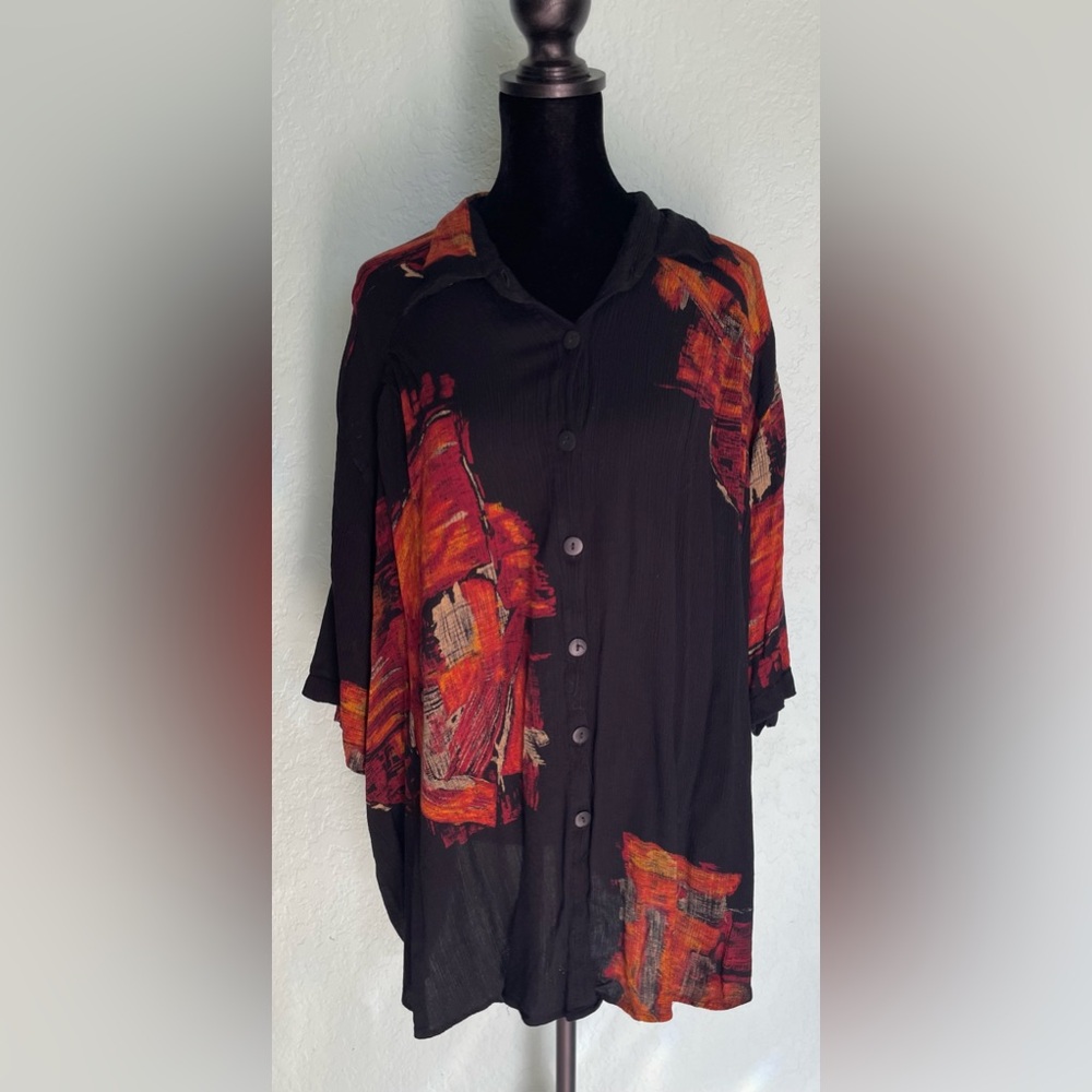 BeBop Black and Red Abstract Top